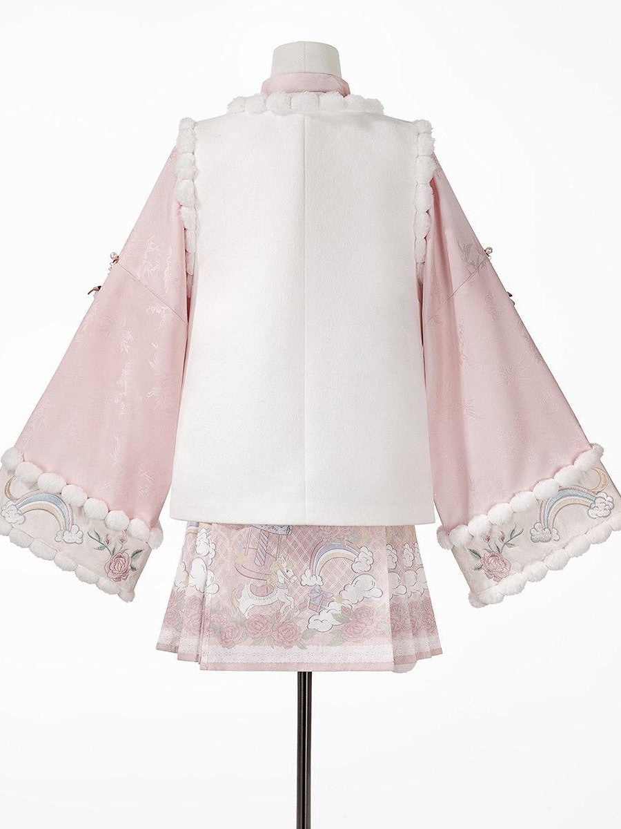Sweet Promise Pink Chinese Lolita Mamian Aline Stand Collar Women's Skirt Sets