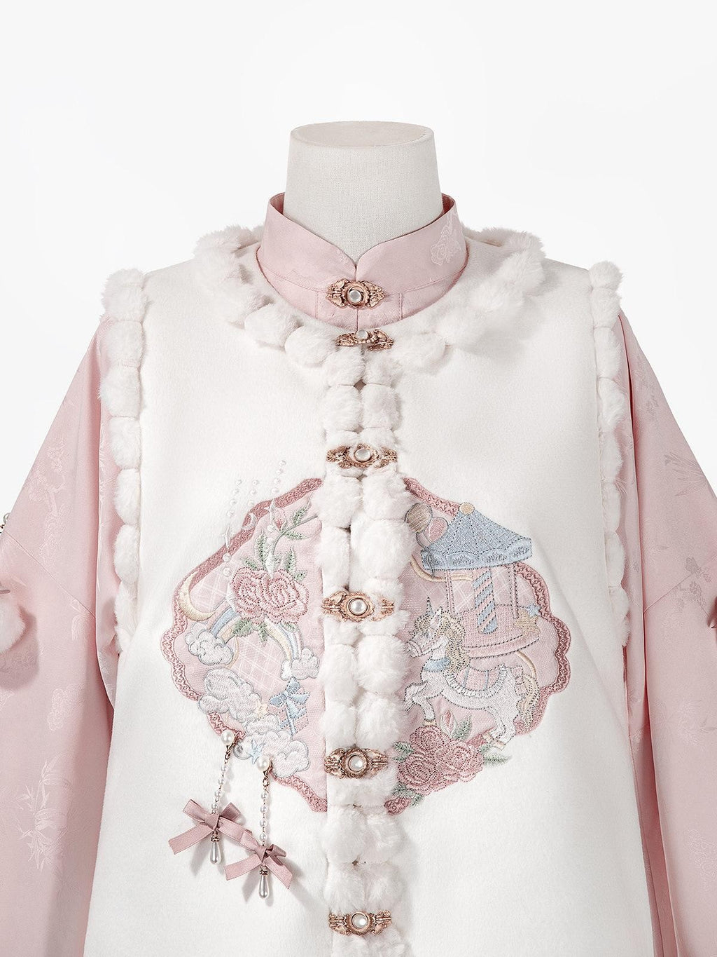 Sweet Promise Pink Chinese Lolita Mamian Aline Stand Collar Women's Skirt Sets