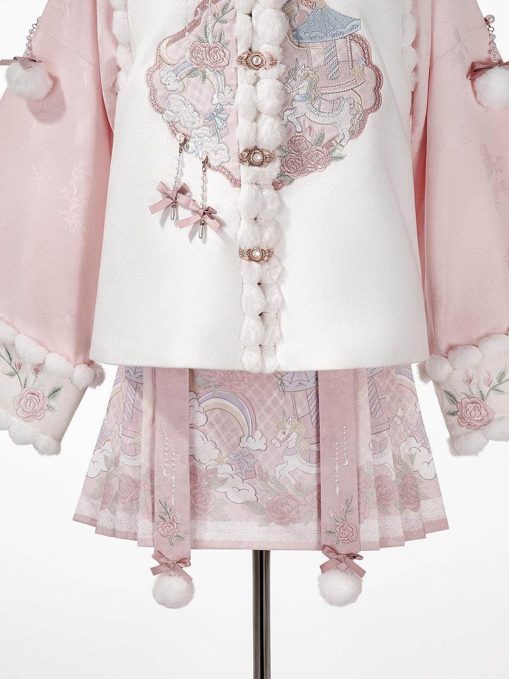 Sweet Promise Pink Chinese Lolita Mamian Aline Stand Collar Women's Skirt Sets