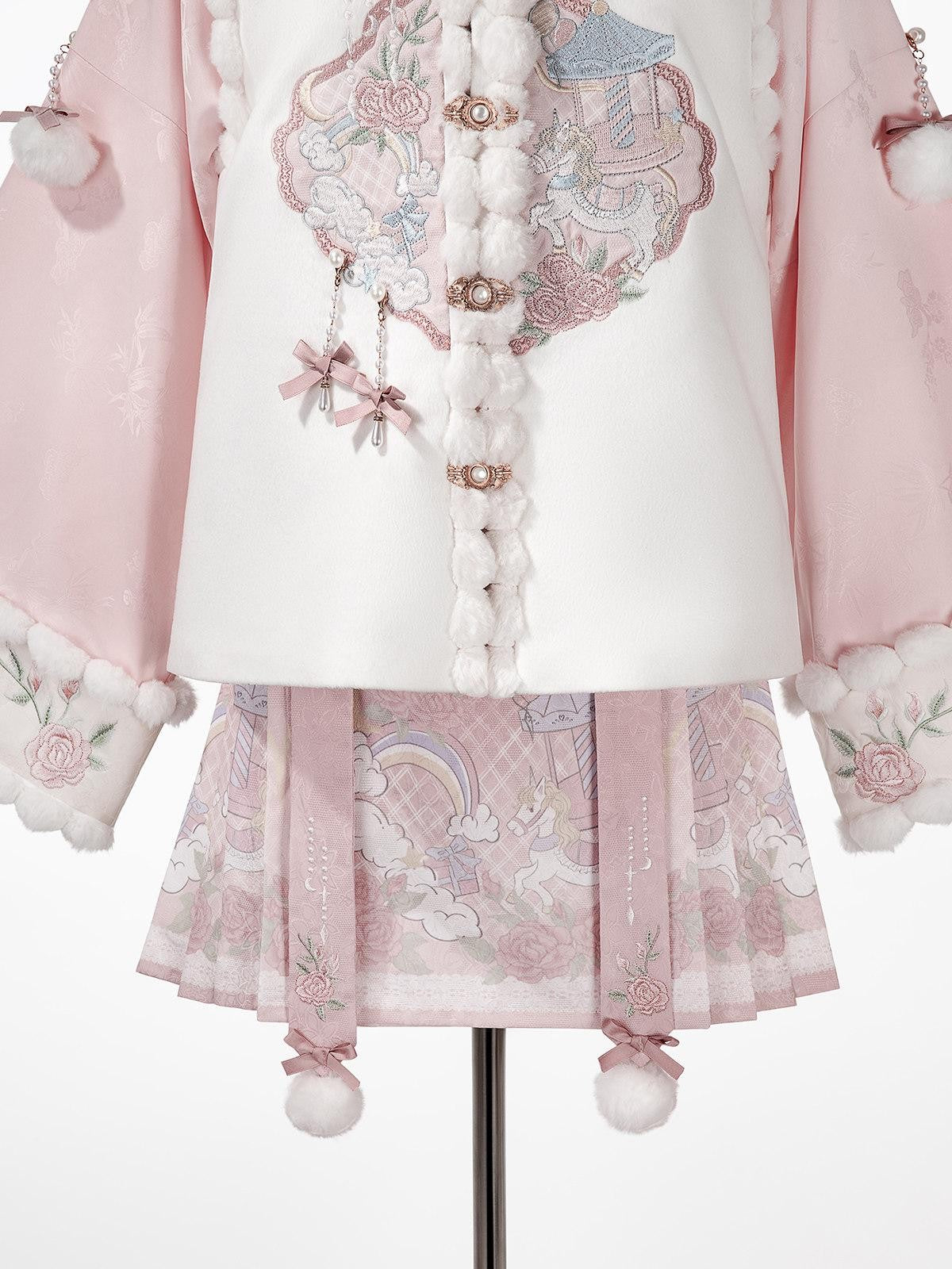 Sweet Promise Pink Chinese Lolita Mamian Aline Stand Collar Women's Skirt Sets