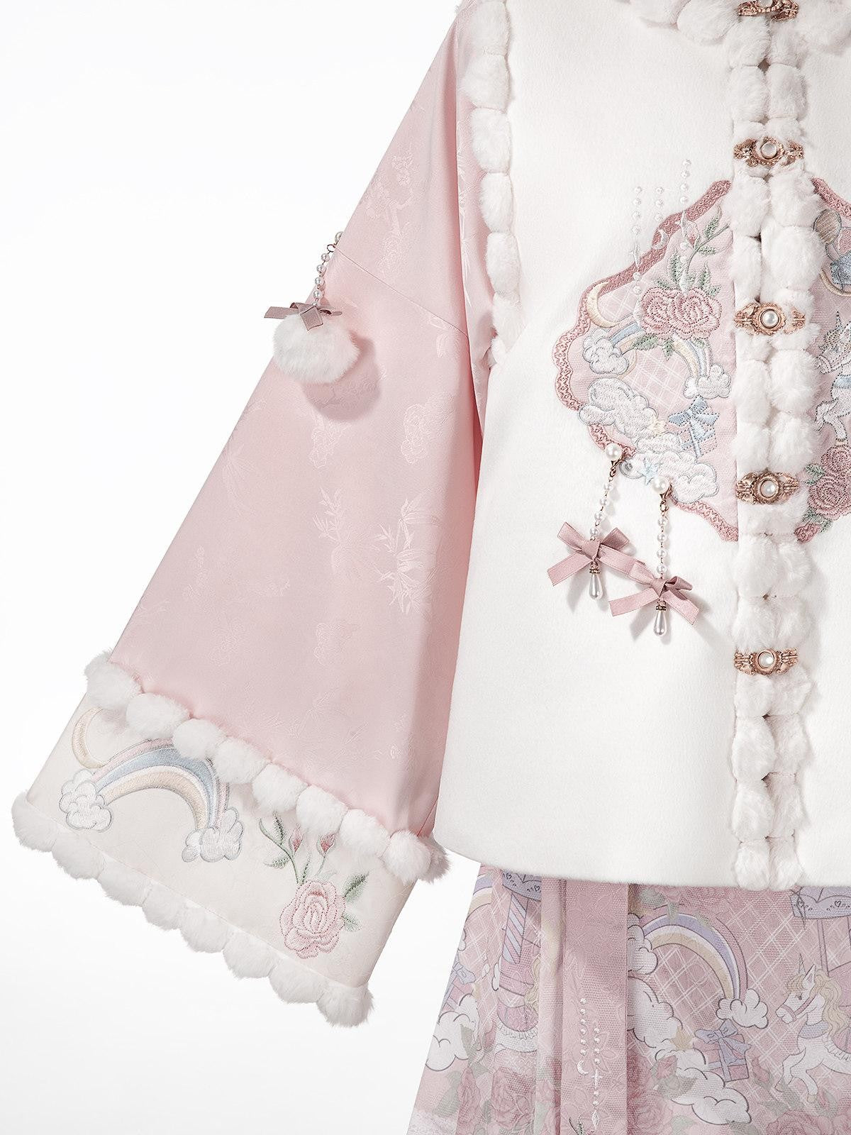Sweet Promise Pink Chinese Lolita Mamian Aline Stand Collar Women's Skirt Sets
