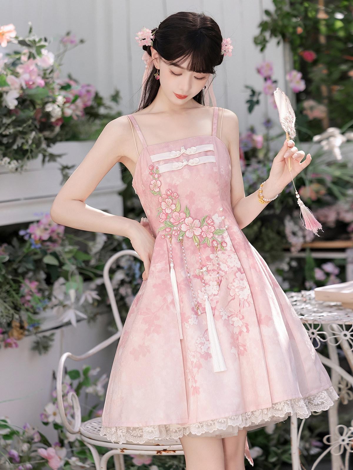 Sweet Promise Pink Chinese Lolita Princess Stand Collar Women's Jsk / Jumper Skirts