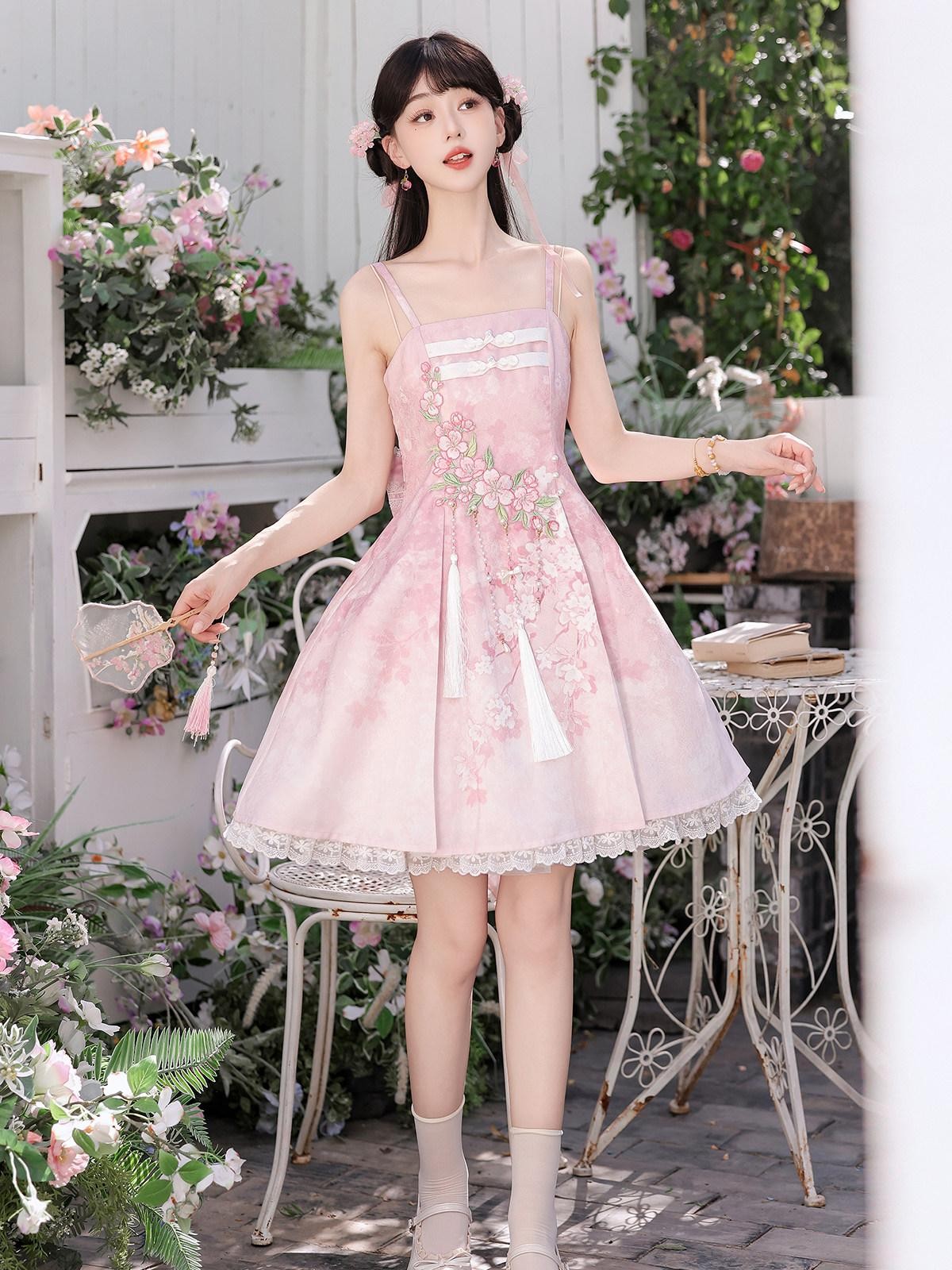 Sweet Promise Pink Chinese Lolita Princess Stand Collar Women's Jsk / Jumper Skirts