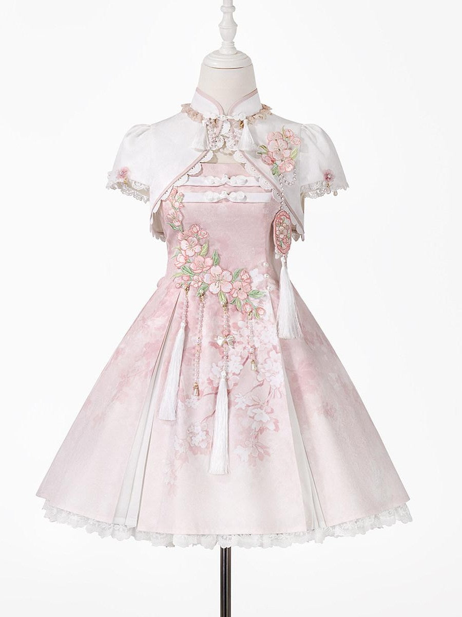 Sweet Promise Pink Chinese Lolita Princess Stand Collar Women's Jsk / Jumper Skirts