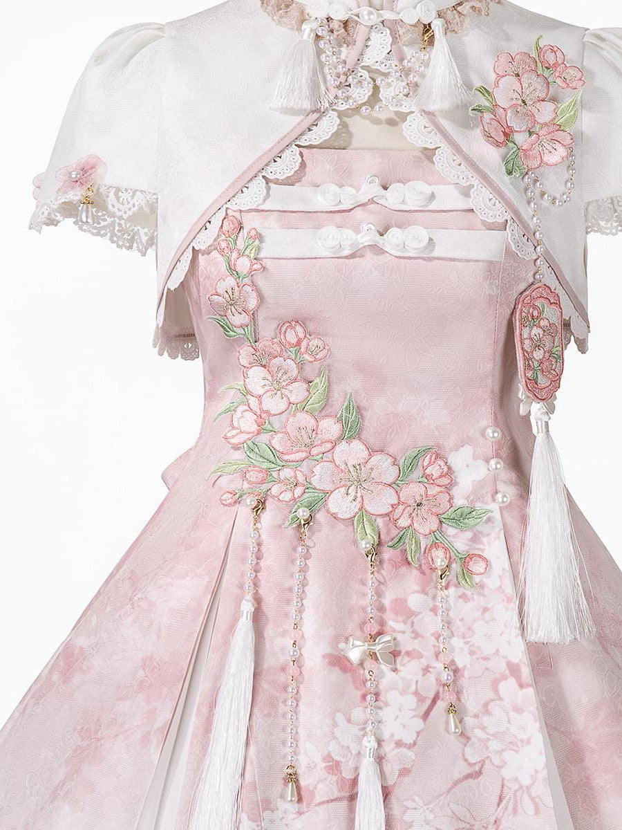 Sweet Promise Pink Chinese Lolita Princess Stand Collar Women's Jsk / Jumper Skirts