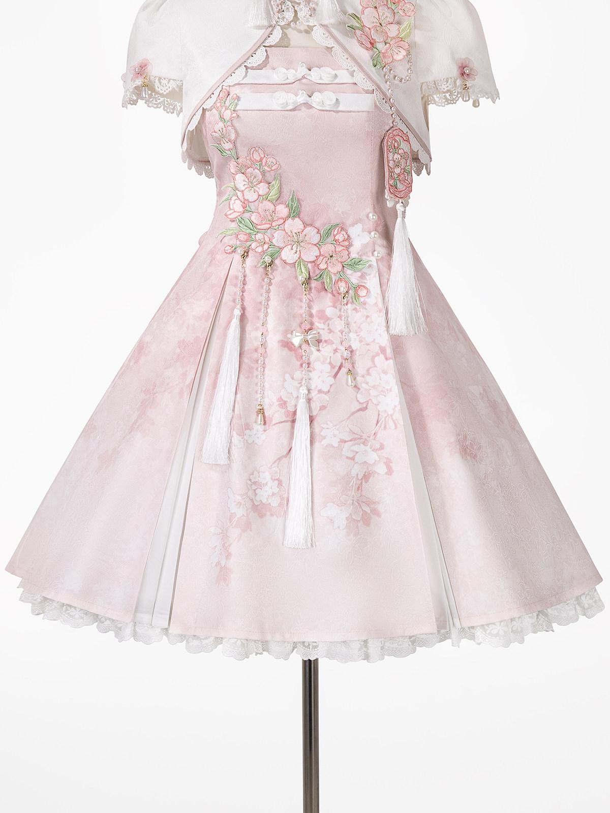 Sweet Promise Pink Chinese Lolita Princess Stand Collar Women's Jsk / Jumper Skirts