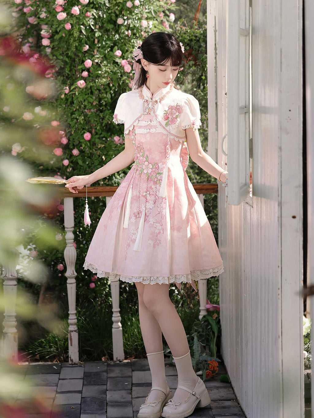 Sweet Promise Pink Chinese Lolita Princess Stand Collar Women's Jsk / Jumper Skirts