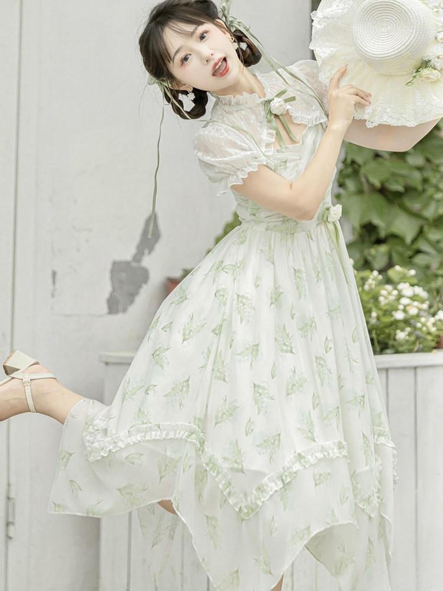 Sweet Promise Princess Floral Print High Waist Two Piece Women's Polyester Jsk / Jumper Skirts