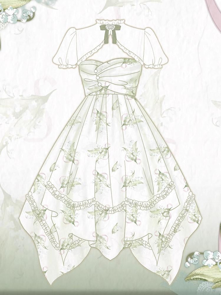 Sweet Promise Princess Floral Print High Waist Two Piece Women's Polyester Jsk / Jumper Skirts