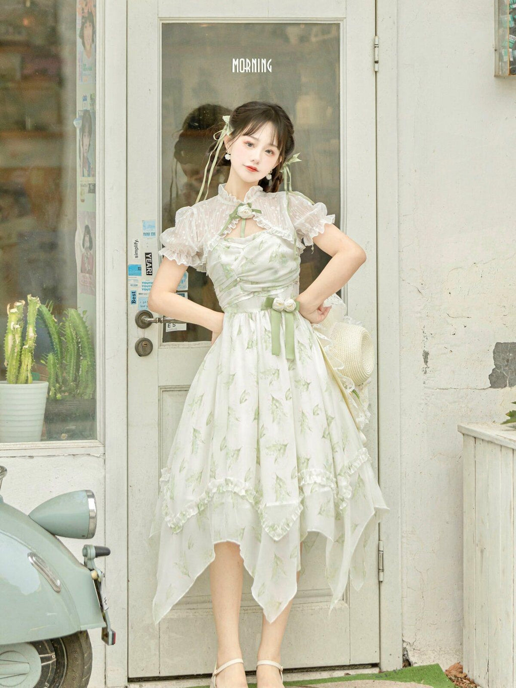 Sweet Promise Princess Floral Print High Waist Two Piece Women's Polyester Jsk / Jumper Skirts