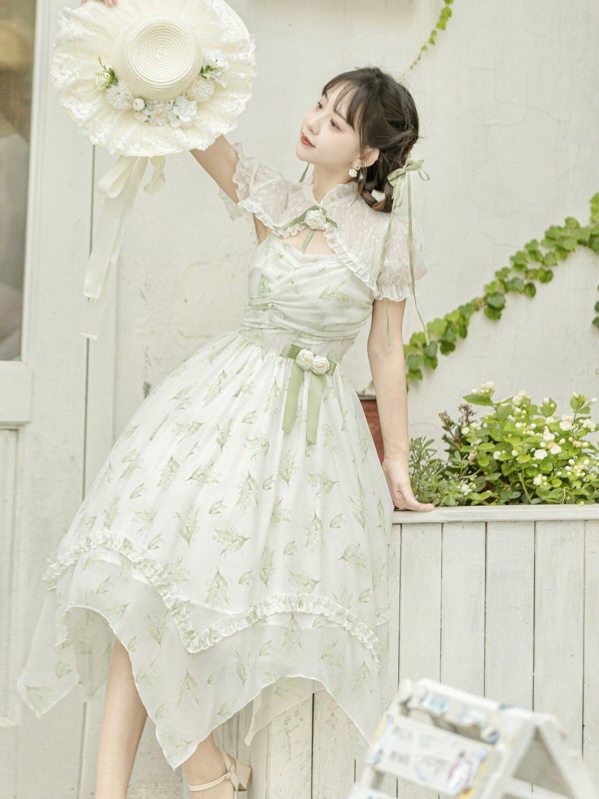 Sweet Promise Princess Floral Print High Waist Two Piece Women's Polyester Jsk / Jumper Skirts