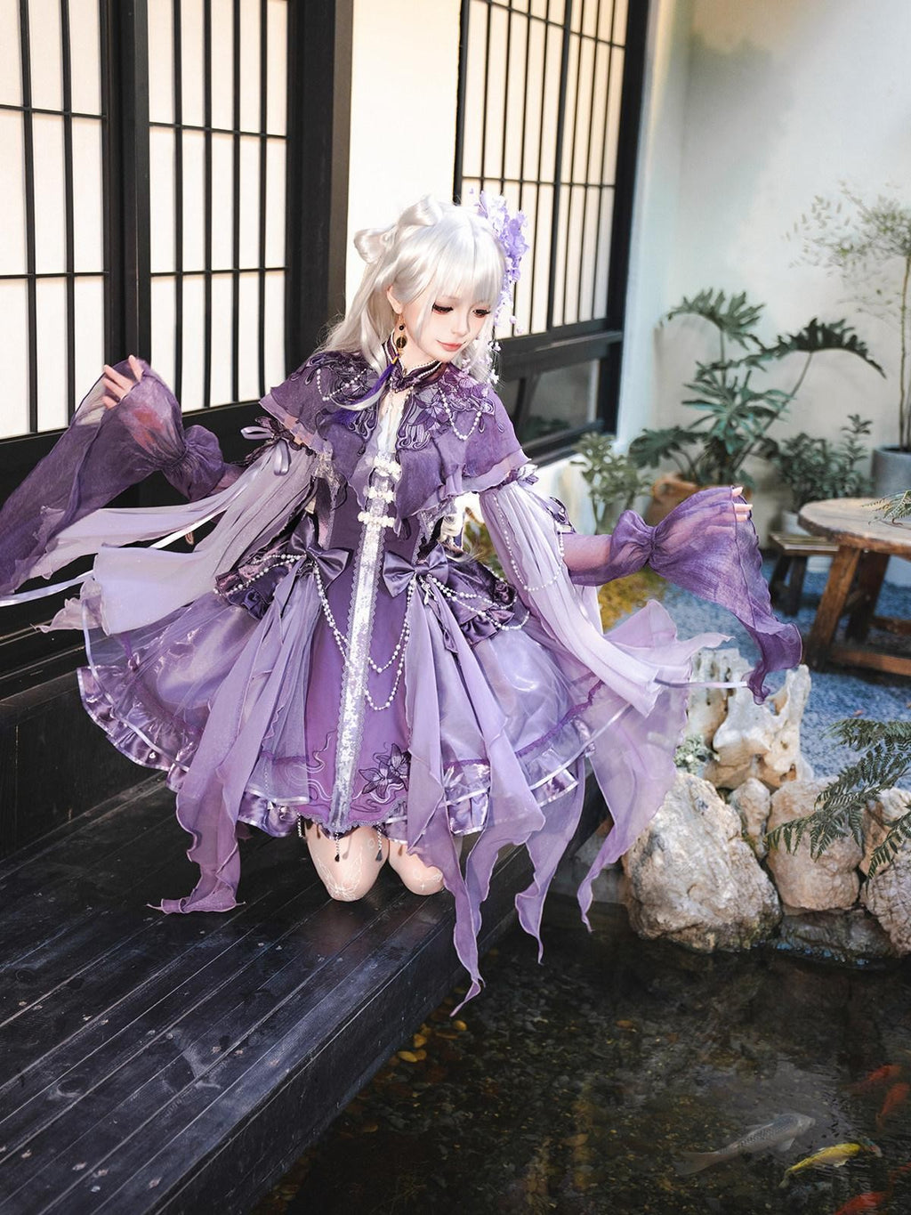 Sweet Promise Purple Chinese Lolita Princess 3 Piece Strap Dress Stand Collar Women's Jsk Sets