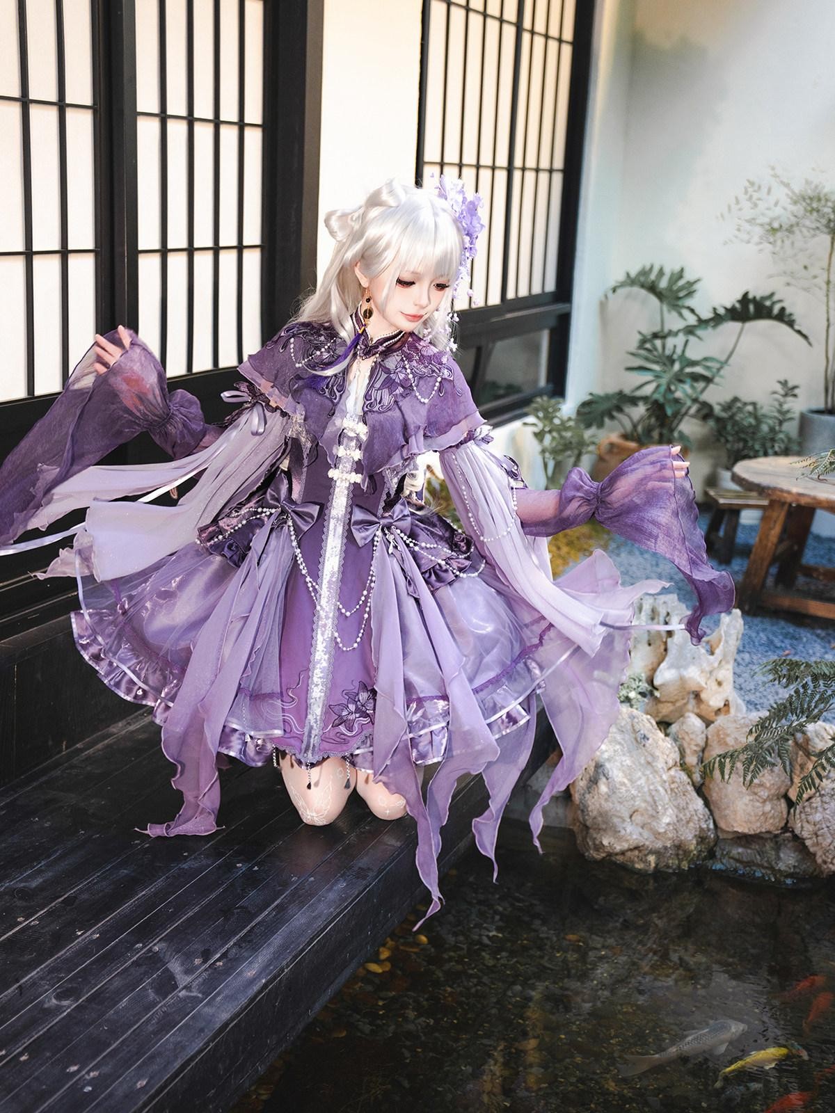 Sweet Promise Purple Chinese Lolita Princess 3 Piece Strap Dress Stand Collar Women's Jsk Sets