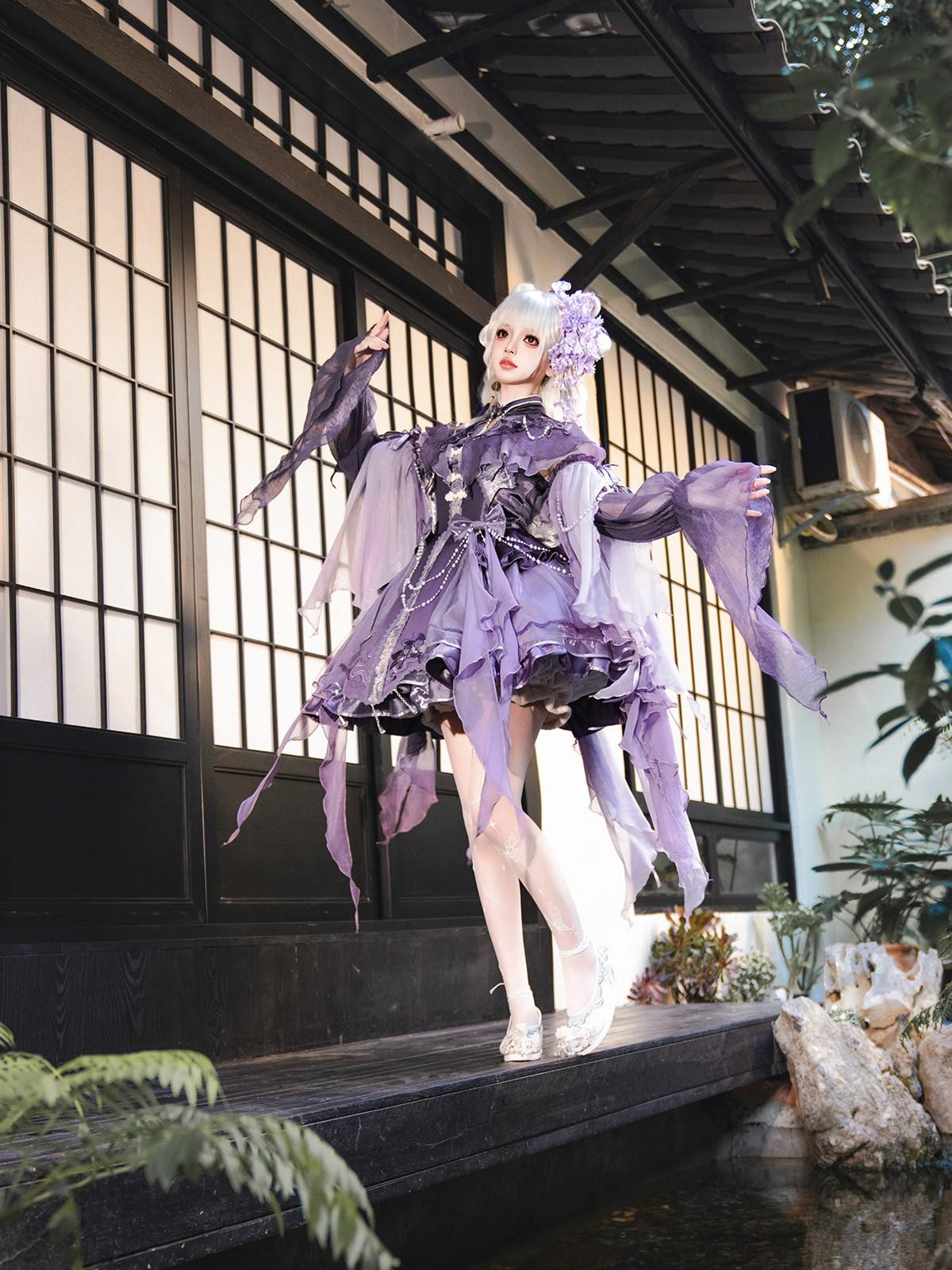 Sweet Promise Purple Chinese Lolita Princess 3 Piece Strap Dress Stand Collar Women's Jsk Sets