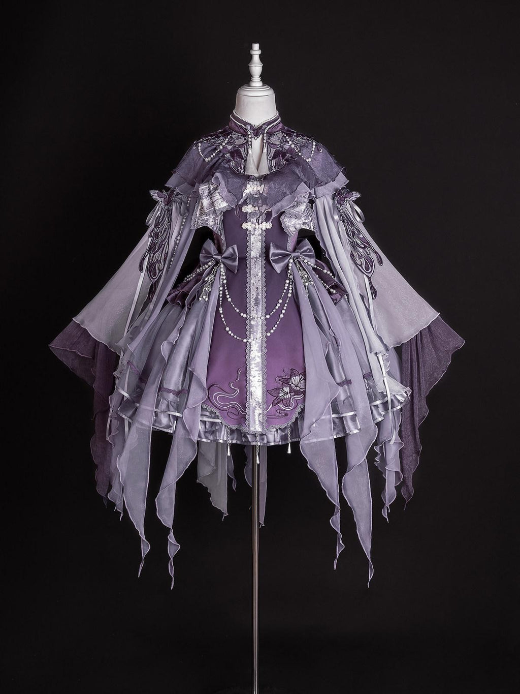Sweet Promise Purple Chinese Lolita Princess 3 Piece Strap Dress Stand Collar Women's Jsk Sets