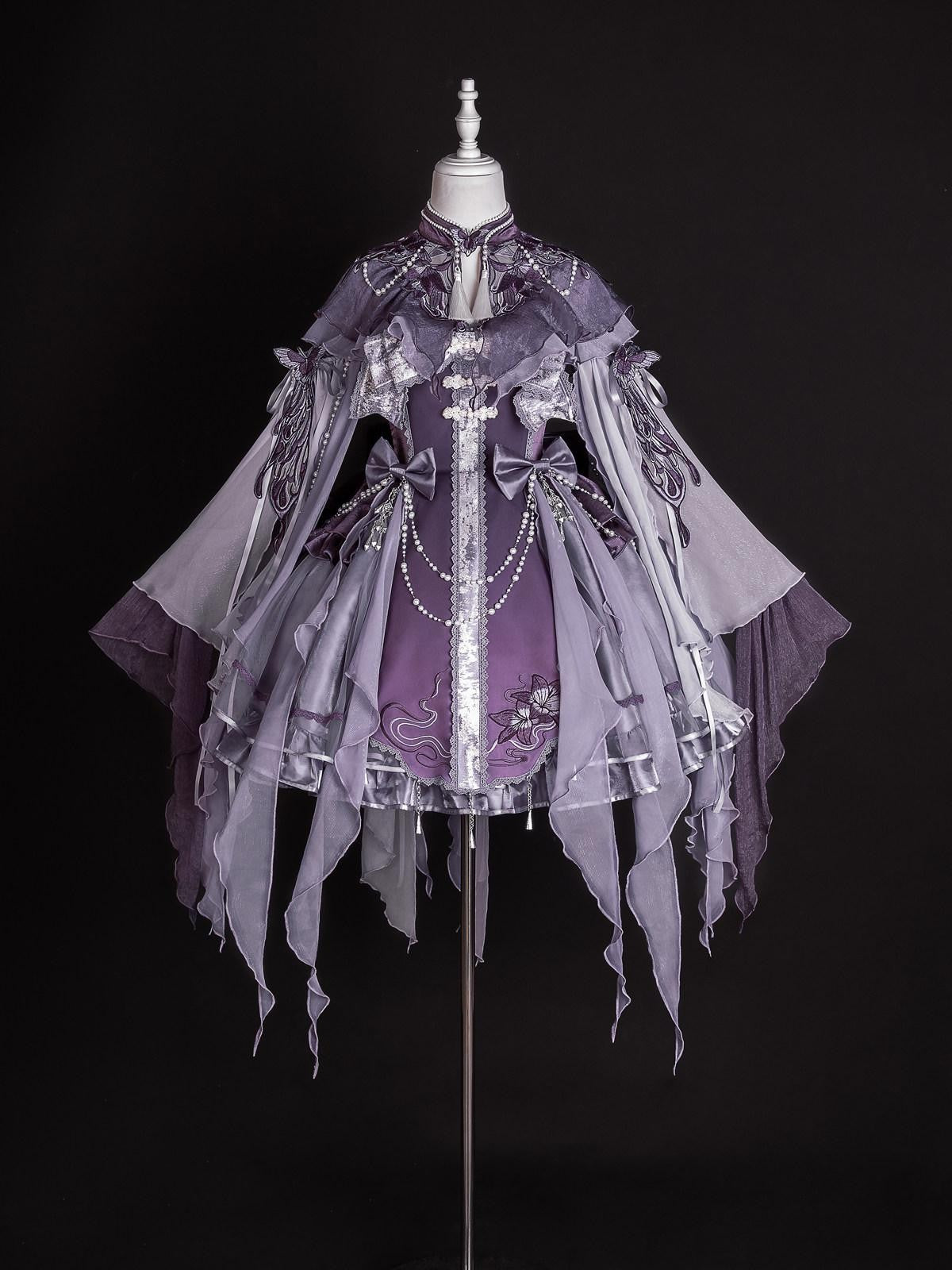 Sweet Promise Purple Chinese Lolita Princess 3 Piece Strap Dress Stand Collar Women's Jsk Sets