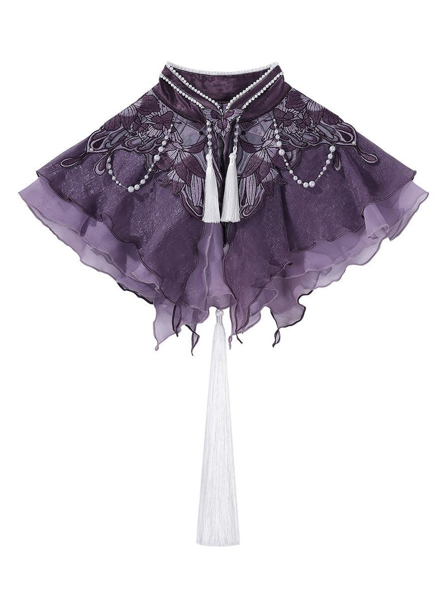 Sweet Promise Purple Chinese Lolita Princess 3 Piece Strap Dress Stand Collar Women's Jsk Sets
