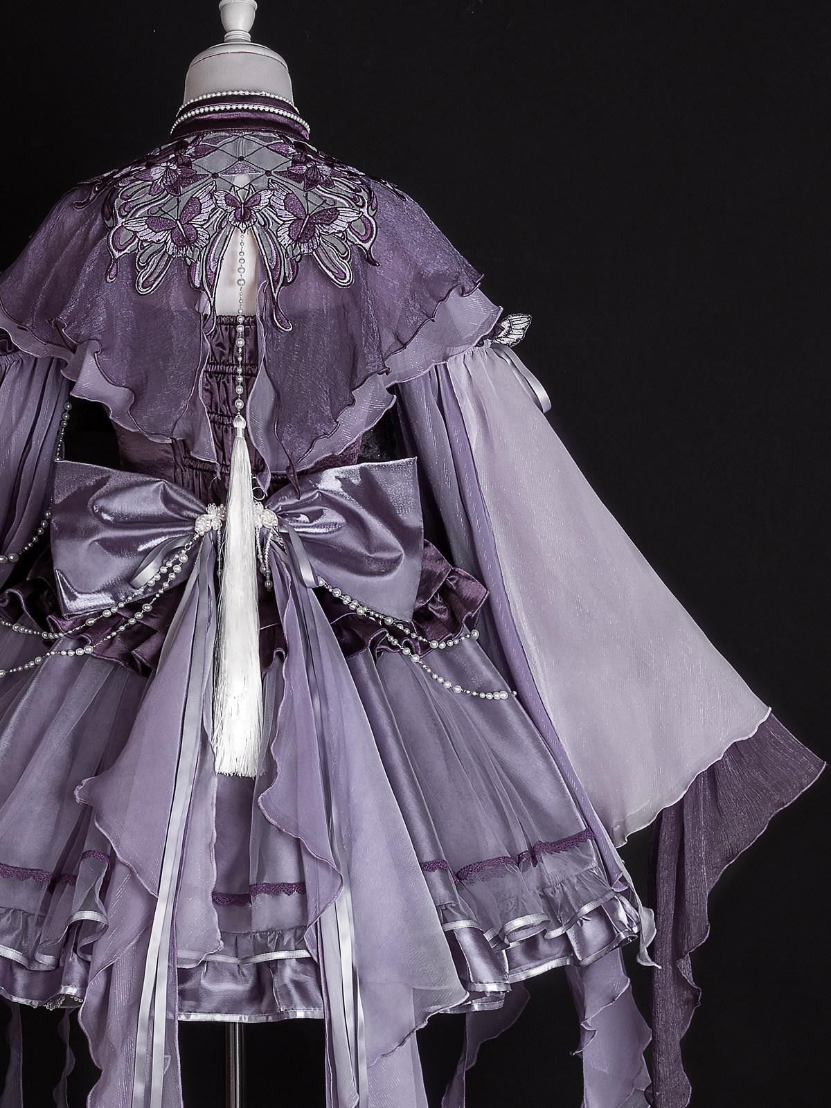 Sweet Promise Purple Chinese Lolita Princess 3 Piece Strap Dress Stand Collar Women's Jsk Sets