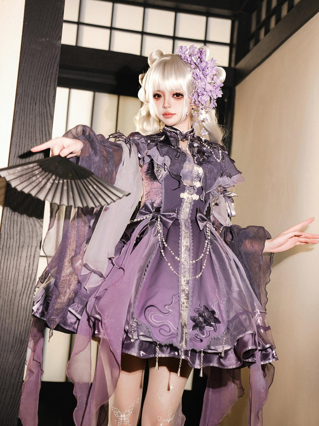 Sweet Promise Purple Chinese Lolita Princess 3 Piece Strap Dress Stand Collar Women's Jsk Sets