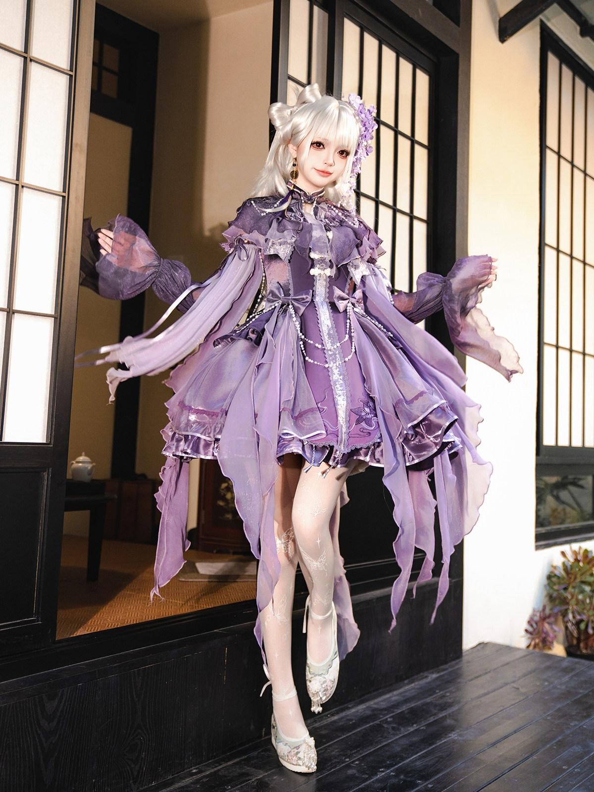 Sweet Promise Purple Chinese Lolita Princess 3 Piece Strap Dress Stand Collar Women's Jsk Sets
