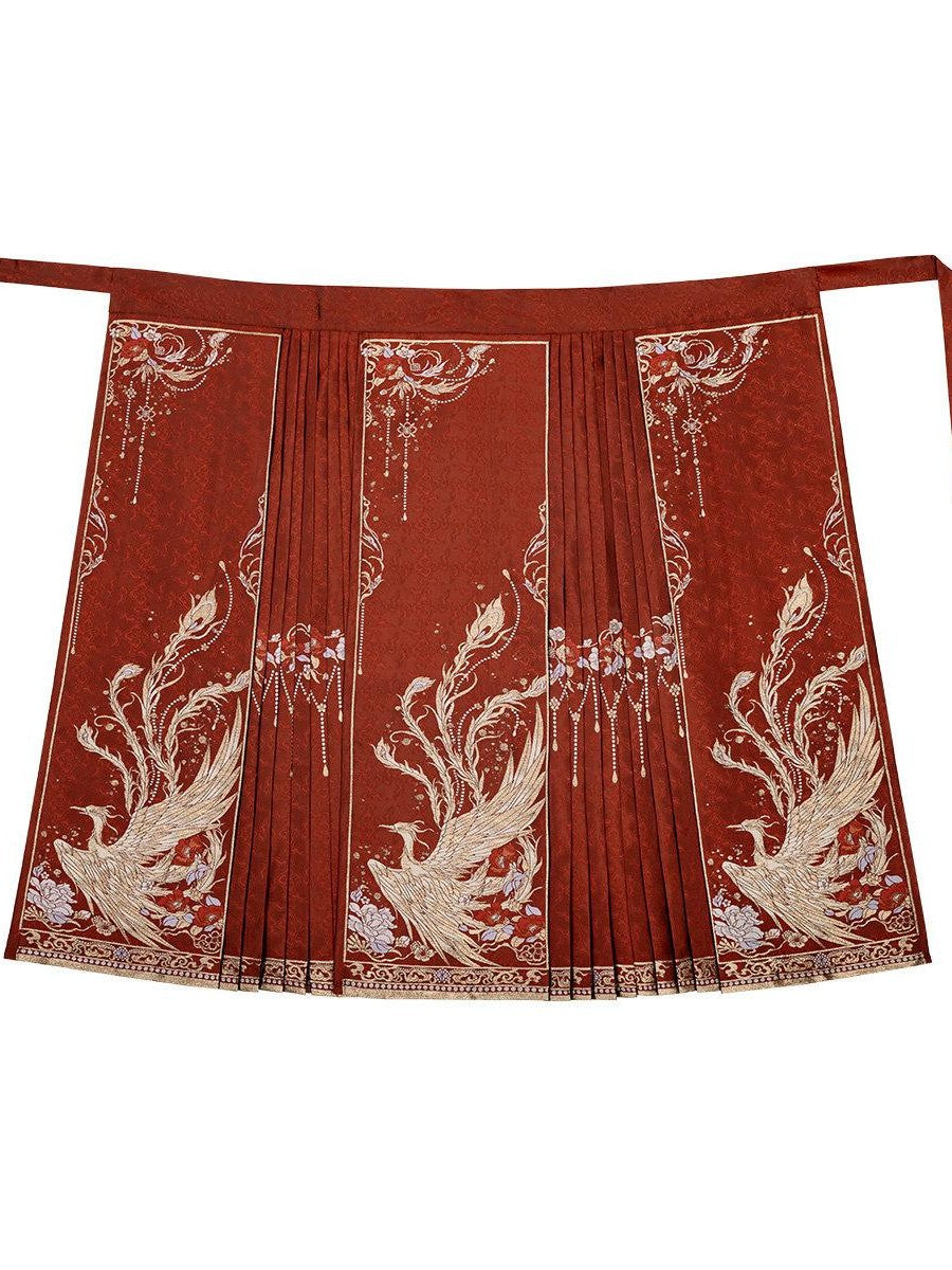 Sweet Promise Red Chinese Hanfu Mamian Long Sleeve Blouse Women's Skirt Sets