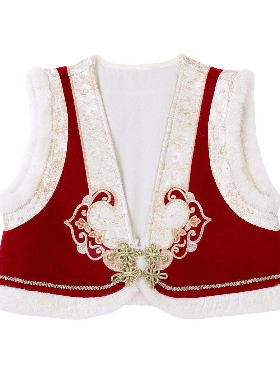 Sweet Promise Red Chinese Lolita A Line Round Neck Three Piece Women's Skirt Sets