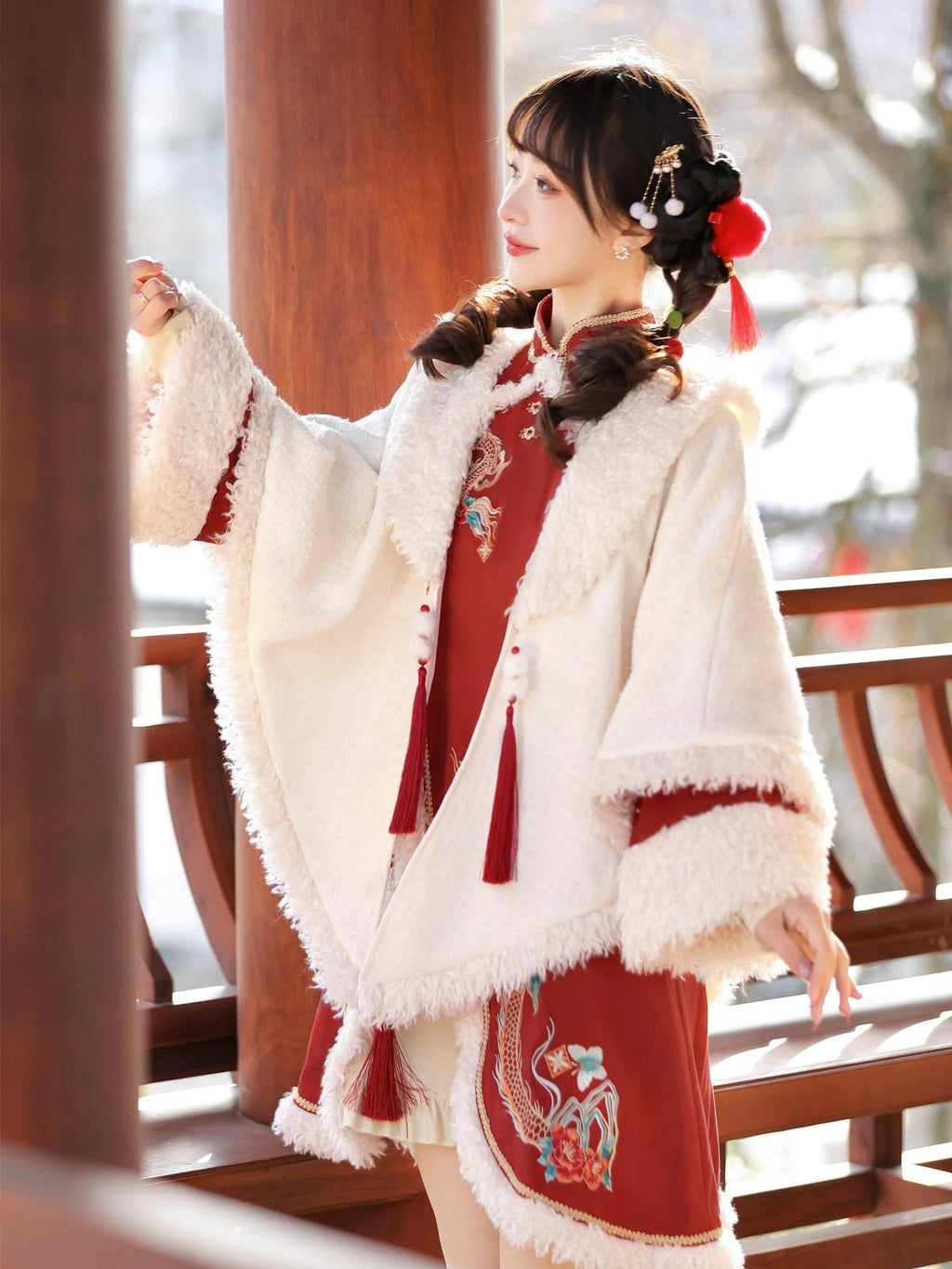 Sweet Promise Red Chinese Lolita Princess Aline Women's Polyester Long Sleeve Op