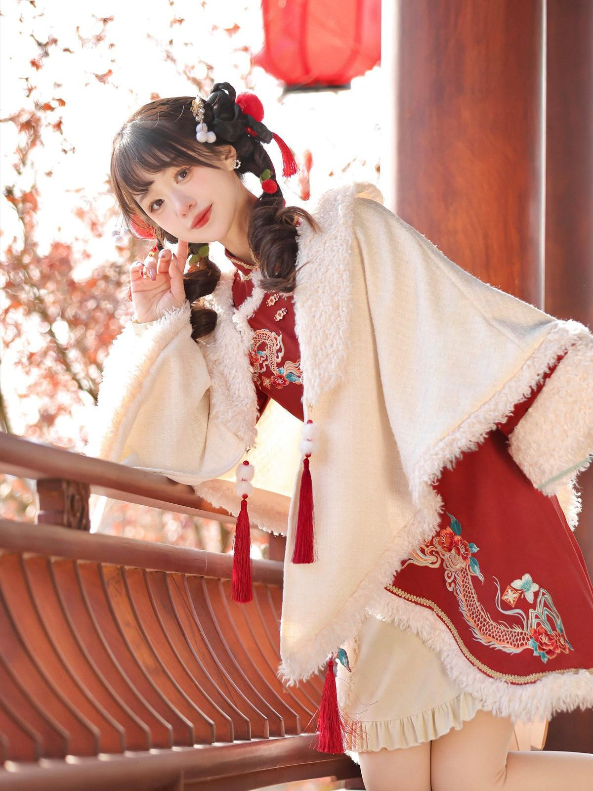 Sweet Promise Red Chinese Lolita Princess Aline Women's Polyester Long Sleeve Op