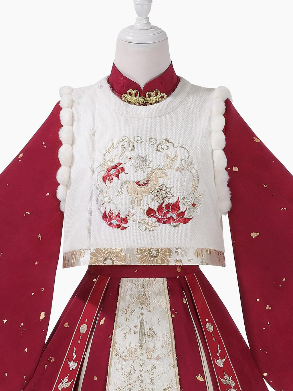 Sweet Promise Red Chinese Lolita Stand Collar A Line Four Piece Women's Skirt Sets