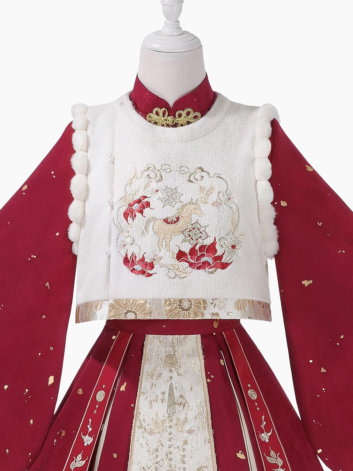 Sweet Promise Red Chinese Lolita Stand Collar A Line Four Piece Women's Skirt Sets