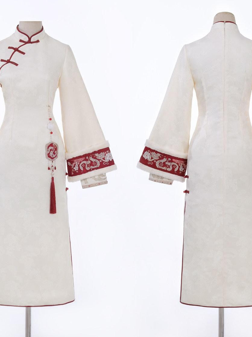 Sweet Promise Red Chinese Style Modified Hanfu Qipao Tassel Vest Women's Polyester Op Sets