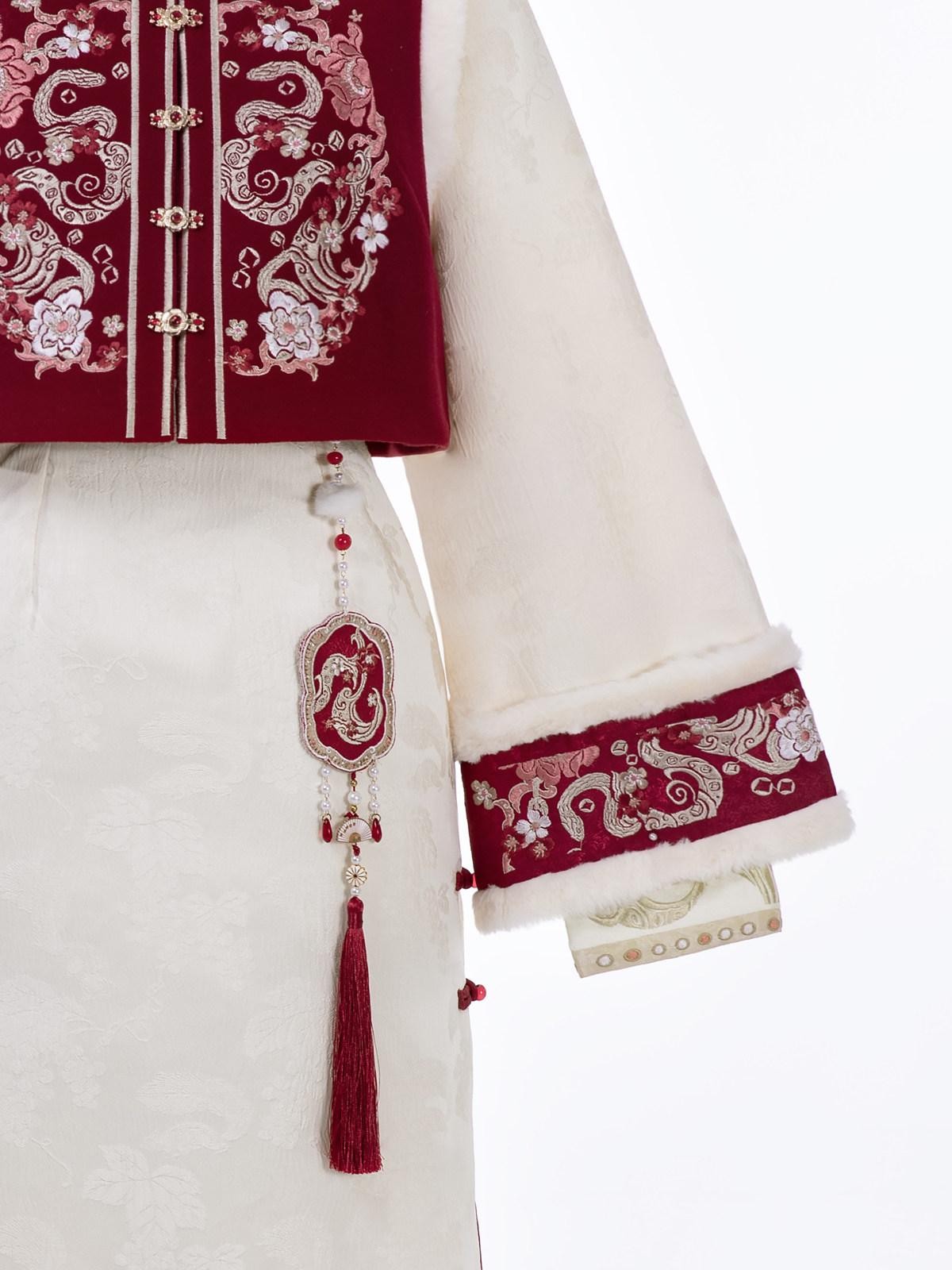 Sweet Promise Red Chinese Style Modified Hanfu Qipao Tassel Vest Women's Polyester Op Sets