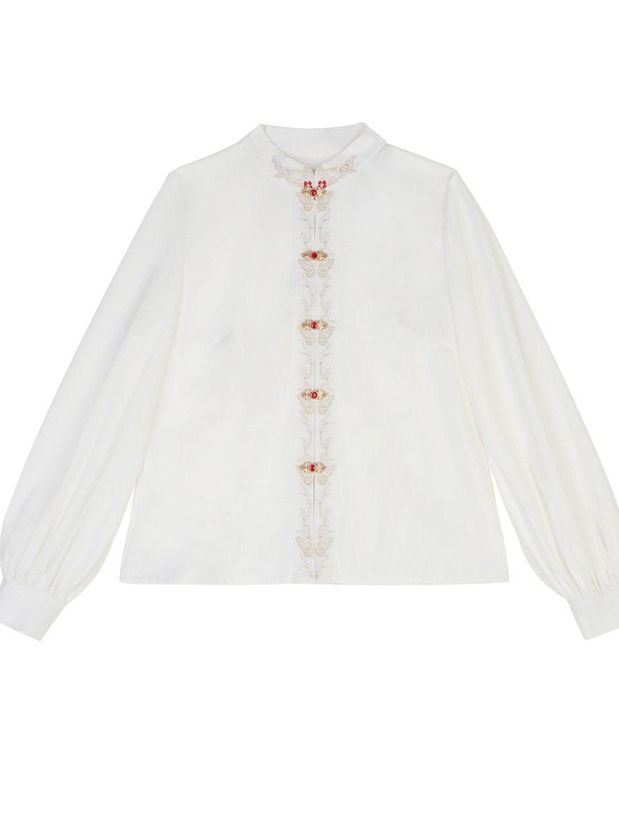 Sweet Promise Red Embroidered Cloud Yoke Mamian Skirt Women's Polyester Skirt Sets