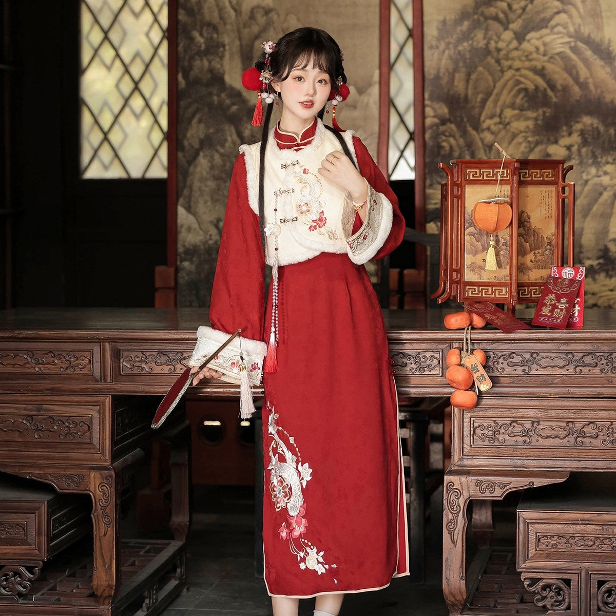 Sweet_Promise_Red_Han_Style_Modified_Qipao_And_Vest_Women's_Polyester_Full_Coordination_Sets_850347988691_MISSTT
