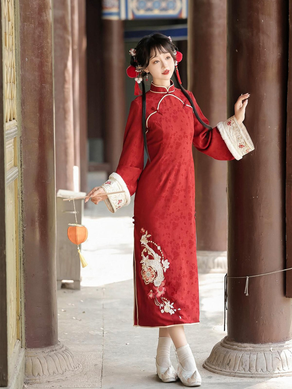 Sweet Promise Red Han Style Modified Qipao And Vest Women's Polyester Full Coordination Sets
