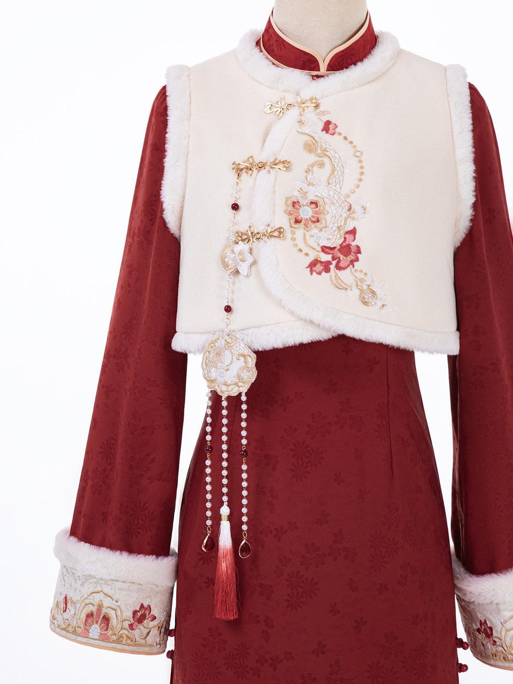 Sweet Promise Red Han Style Modified Qipao And Vest Women's Polyester Full Coordination Sets
