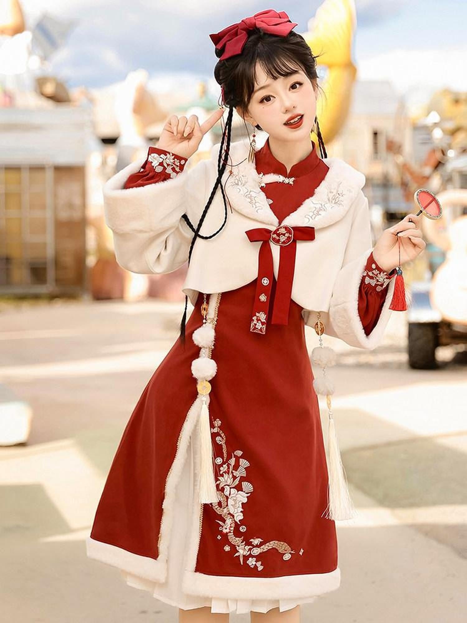 Sweet Promise Red Hanfu Lolita Han Elements Women's Polyester Full Coordination Sets