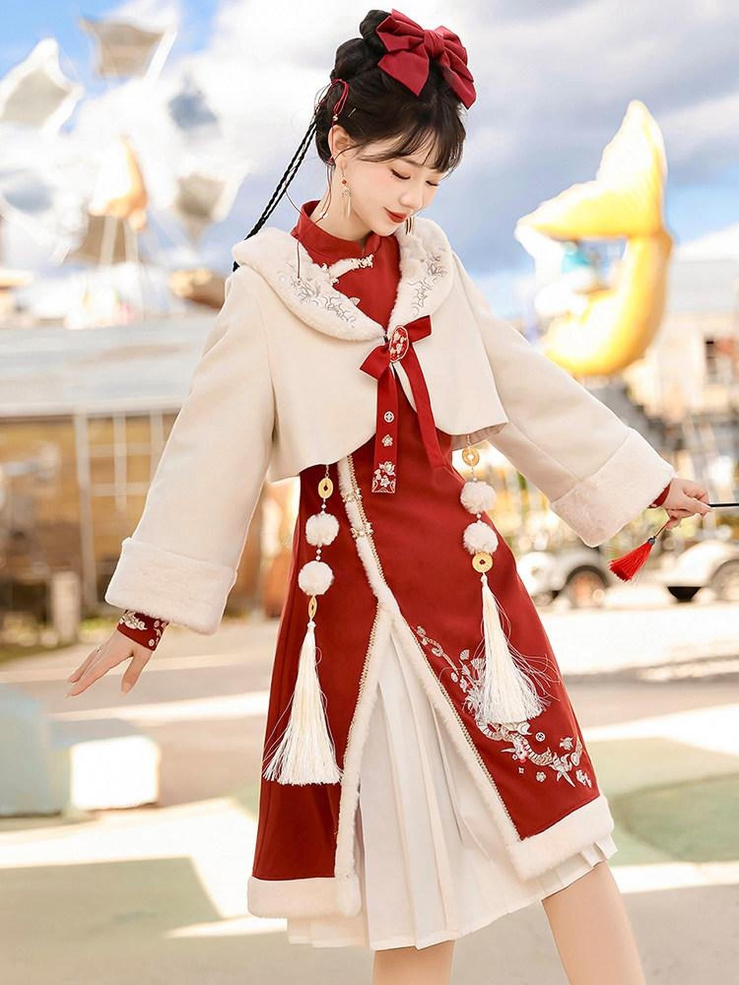 Sweet Promise Red Hanfu Lolita Han Elements Women's Polyester Full Coordination Sets