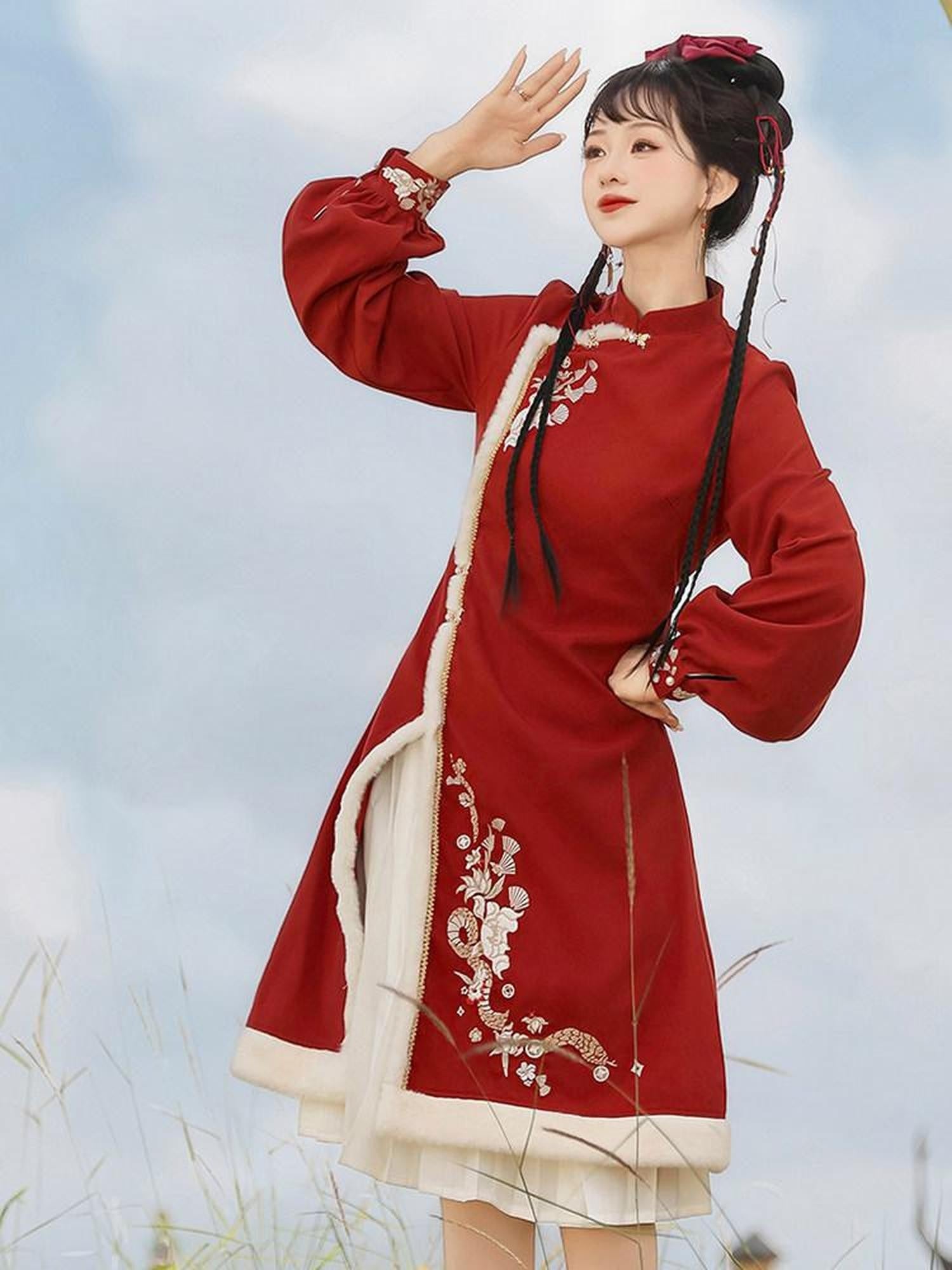 Sweet Promise Red Hanfu Lolita Han Elements Women's Polyester Full Coordination Sets