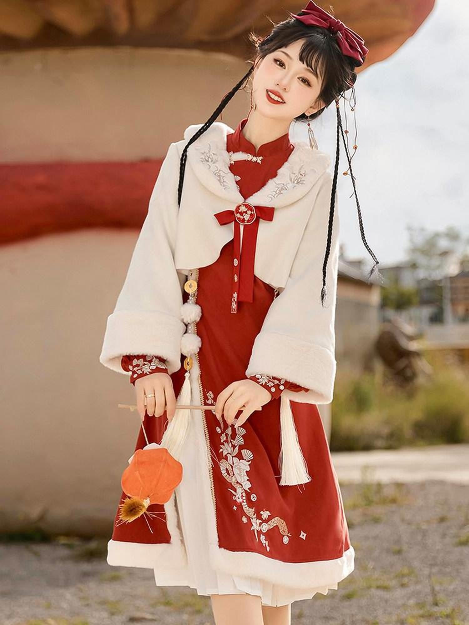 Sweet Promise Red Hanfu Lolita Han Elements Women's Polyester Full Coordination Sets