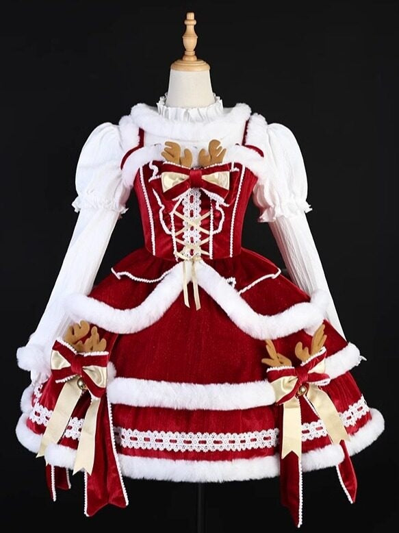 Sweet_Promise_Red_Hooded_Cape_Lolita_Bow_Trim_Round_Neck_Women's_Jsk_/_Jumper_Skirts_842236174482_MISSTT