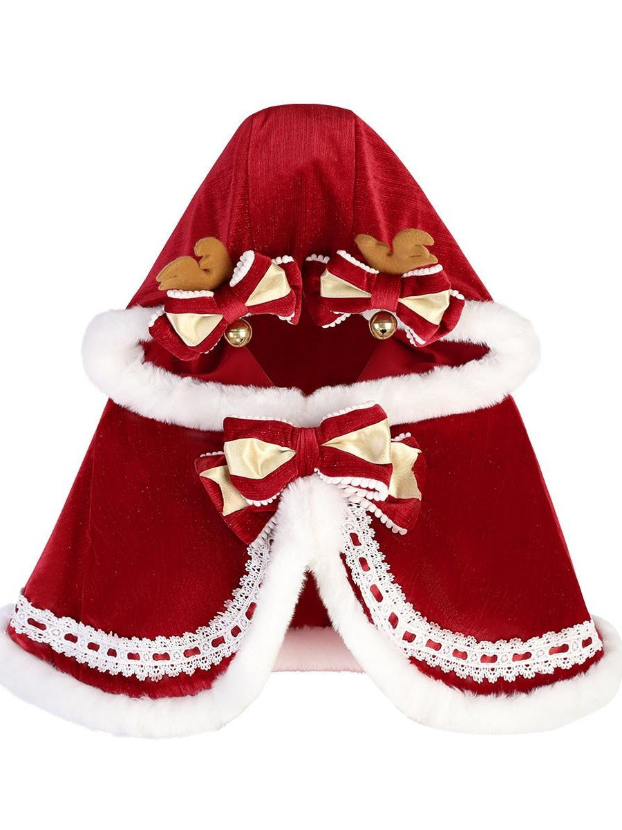 Sweet Promise Red Hooded Cape Lolita Bow Trim Round Neck Women's Jsk / Jumper Skirts