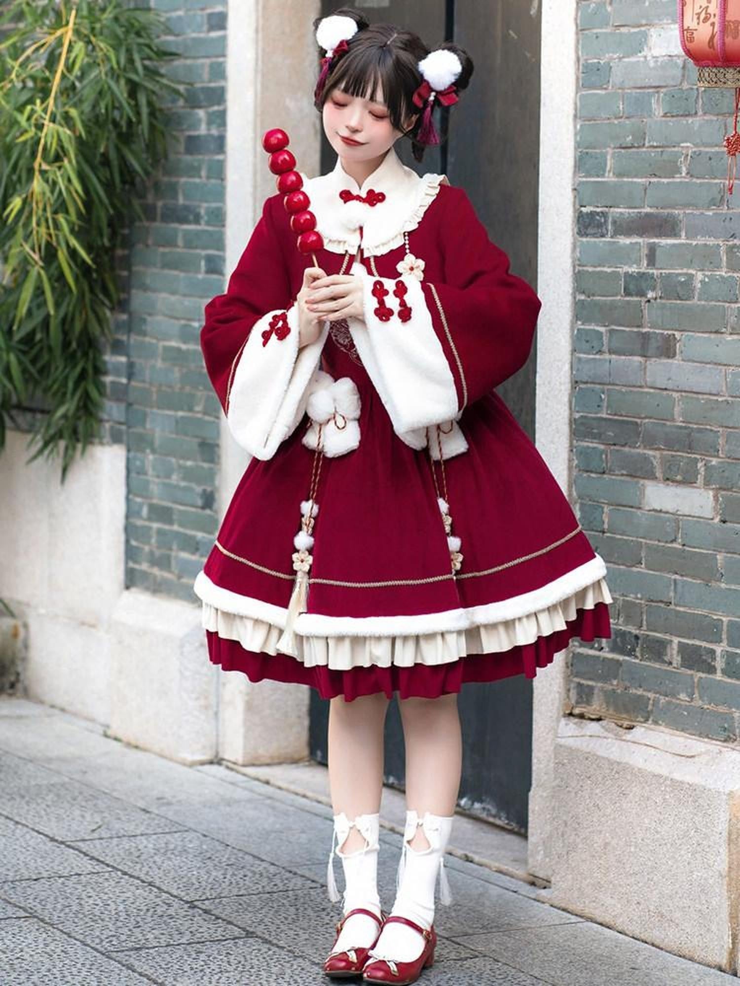 Sweet Promise Red Lace Up Lolita Princess A Line Women's Polyester Full Coordination Sets