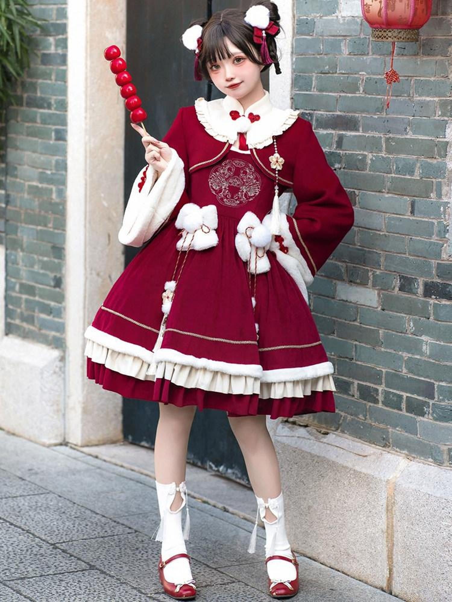 Sweet Promise Red Lace Up Lolita Princess A Line Women's Polyester Full Coordination Sets