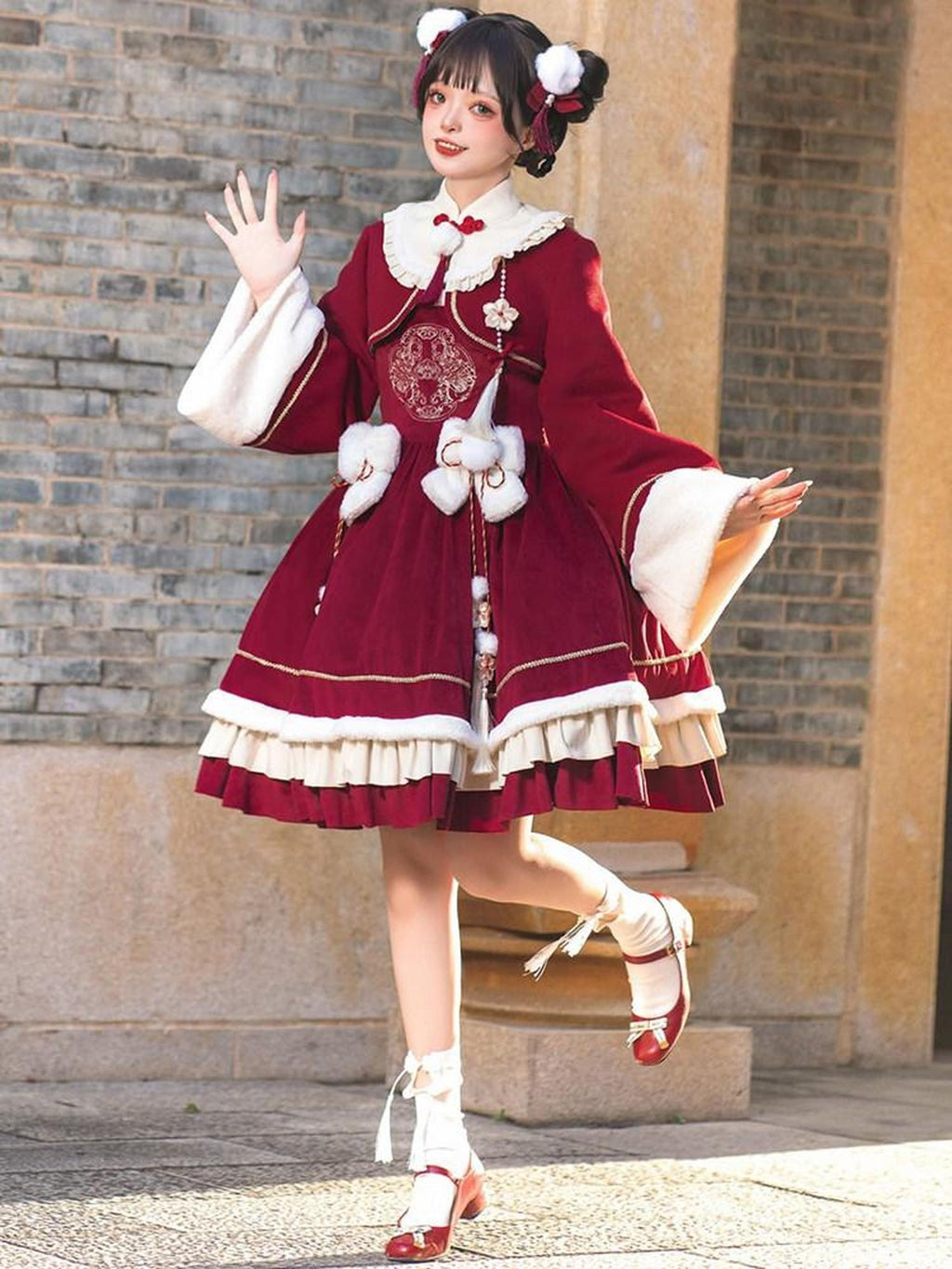 Sweet Promise Red Lace Up Lolita Princess A Line Women's Polyester Full Coordination Sets