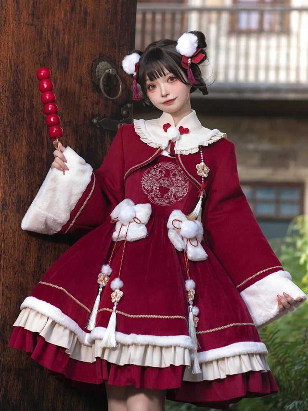 Sweet Promise Red Lace Up Lolita Princess A Line Women's Polyester Full Coordination Sets