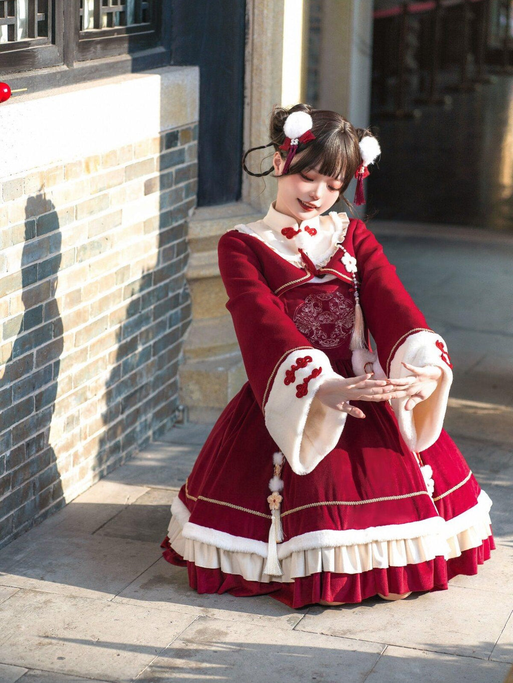 Sweet Promise Red Lace Up Lolita Princess A Line Women's Polyester Full Coordination Sets