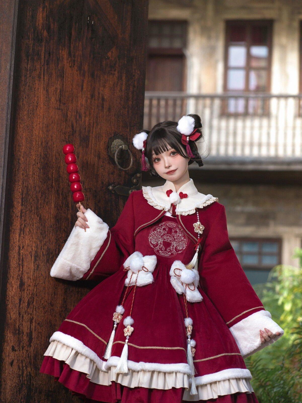 Sweet Promise Red Lace Up Lolita Princess A Line Women's Polyester Full Coordination Sets