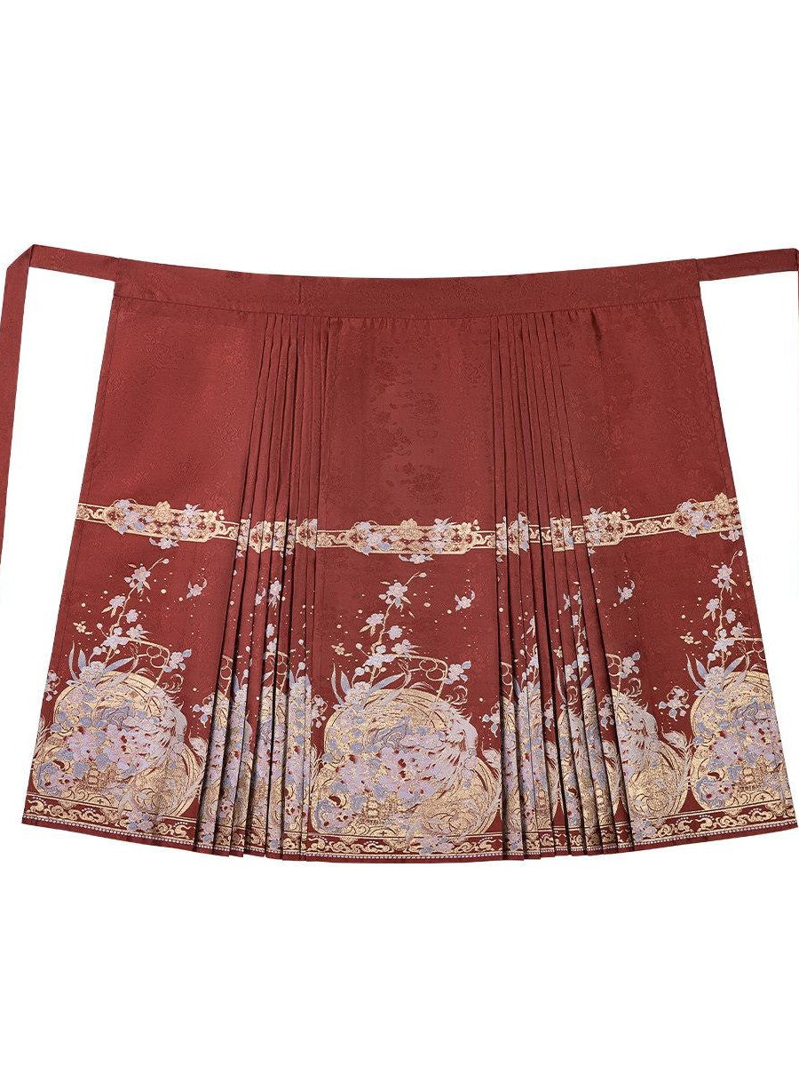 Sweet Promise Red Woven Gold Heavy Embroidered Mamian Hanfu Women's Polyester Skirt Sets