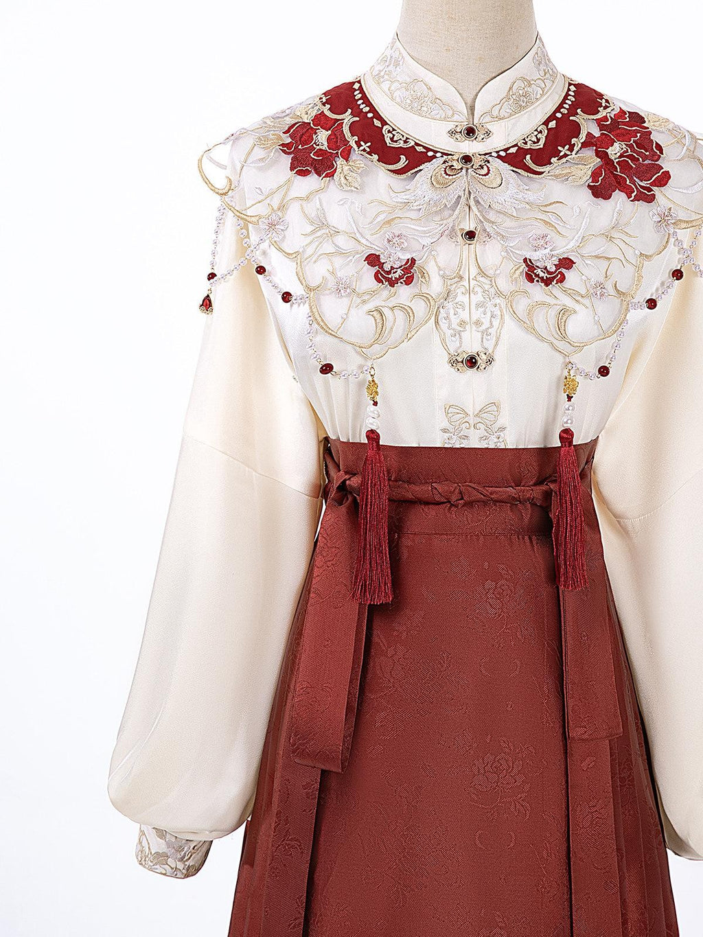Sweet Promise Red Woven Gold Heavy Embroidered Mamian Hanfu Women's Polyester Skirt Sets